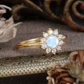 Flower Inspired Unique Cluster Ring Round Cut Natural Moonstone Engagement Ring
